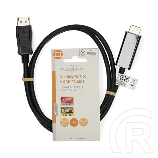 Nedis DisplayPort-HDMI kábel 1 m (DisplayPort dugó / HDMI dugó, 1080p, 1,2, 10,8 Gbps, fekete)