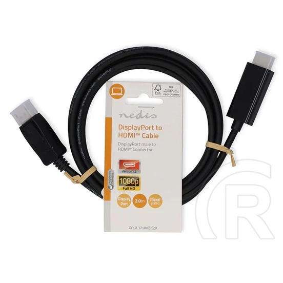 Nedis DisplayPort - HDMI kábel (DisplayPort dugó / HDMI dugó, 3 m, 1080p, DP 1.2, fekete)
