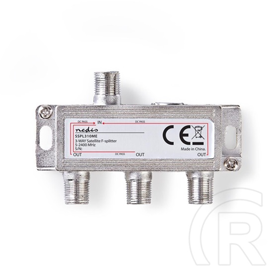 Nedis F elosztó (1 bemenet, 3 kimenet, 5-2400 MHz, 75 Ohm, 10,5 dB, F-csatlakozó, beltéri, ezüst)