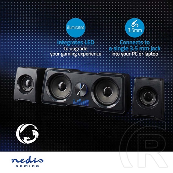 Nedis GSPR21022BK gamer hangszóró készlet (2.2 csatorna, USB tápellátás, 3,5 mm jack, 48 W, LED, hangerőszabályozó)