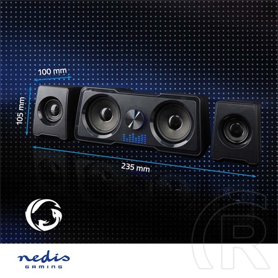 Nedis GSPR21022BK gamer hangszóró készlet (2.2 csatorna, USB tápellátás, 3,5 mm jack, 48 W, LED, hangerőszabályozó)
