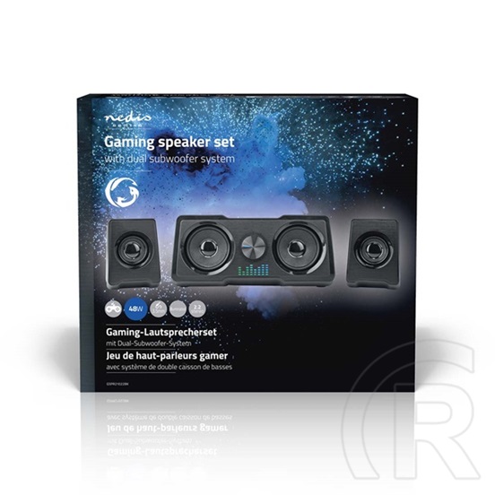 Nedis GSPR21022BK gamer hangszóró készlet (2.2 csatorna, USB tápellátás, 3,5 mm jack, 48 W, LED, hangerőszabályozó)