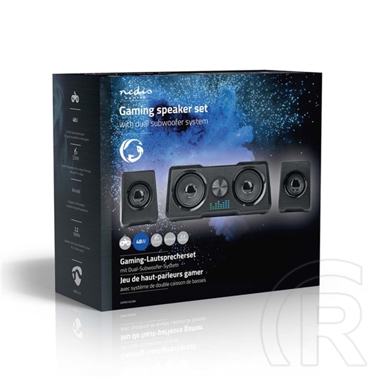 Nedis GSPR21022BK gamer hangszóró készlet (2.2 csatorna, USB tápellátás, 3,5 mm jack, 48 W, LED, hangerőszabályozó)
