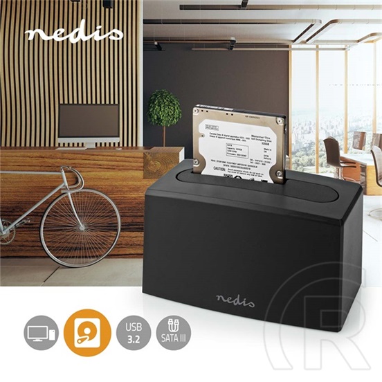 Nedis HDDUSB3210BK HDD/SSD dokkoló (egyrekeszes, 2,5"/3,5", SATA III, USB 3.2 Gen1, USB Type-A, fekete)