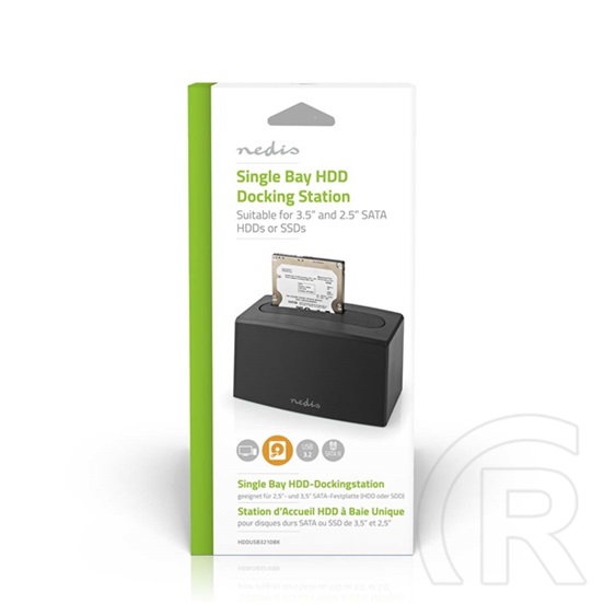 Nedis HDDUSB3210BK HDD/SSD dokkoló (egyrekeszes, 2,5"/3,5", SATA III, USB 3.2 Gen1, USB Type-A, fekete)