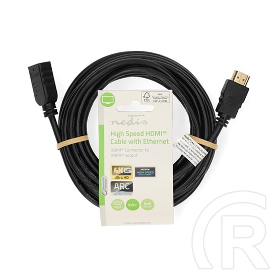 Nedis HDMI hosszabbító (toldó) kábel 5 m (HDMI dugó / aljzat, 4K@60Hz, 10,2 Gbps, ARC, fekete)