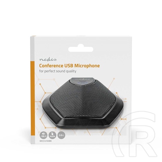 Nedis MICCU100BK asztali konferencia mikrofon (USB, 360°-os hangfelvétel, érintéses némítás, szűrőszivacs)