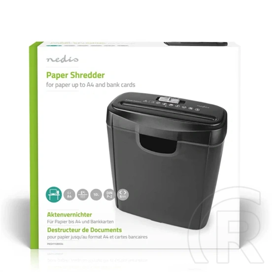 Nedis PASH112BKA4 iratmegsemmisítő (A4, 10 l, DIN P-2, 6 mm csík, fekete)