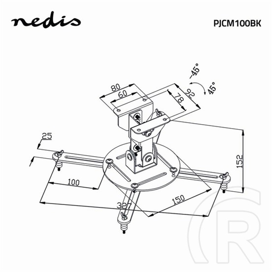 Nedis PJCM100BK projektor konzol (185-327mm, 0-360°, dönthető 90°, max 10 kg, fekete)