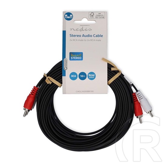 Nedis RCA sztereó audio kábel (2x RCA dugó / 2x RCA dugó, 10 m, fehér, piros)