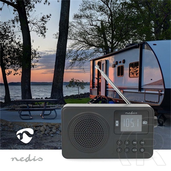 Nedis RDFM2225BK bluetooth hordozható FM rádió (v5.3, 1900mAh belső akku, max. 10 óra, 1 W, USB-C, 3,5 mm, fekete)