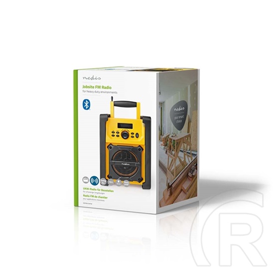 Nedis RDFM3100 munka rádió (v4.2, 15w, ipx5 vízálló, 20 FM állomás, 3,5 mm audióbemenet, sárga)