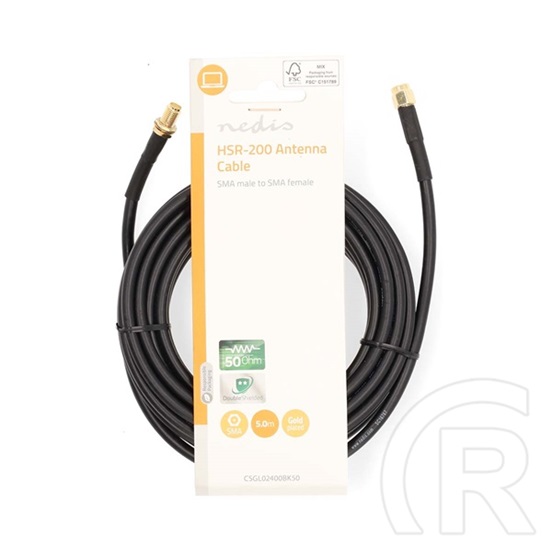 Nedis SMA kábel (SMA apa / SMA anya, aranyozott érintkezők, 50 Ohm, kettős árnyékolású, 5 m, fekete)