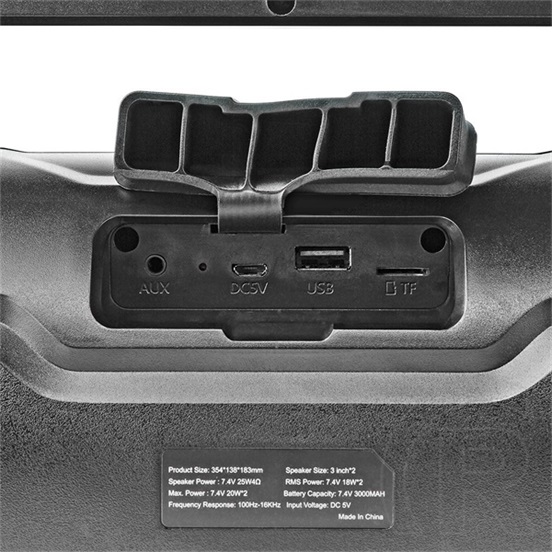 Nedis SPBB310BK bluetooth akkumulátoros party boombox (v5.0, 3000mAh, 120W, ipx5 vízálló, microSD, 6 óra, fekete)