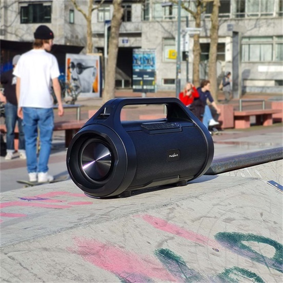 Nedis SPBB310BK bluetooth akkumulátoros party boombox (v5.0, 3000mAh, 120W, ipx5 vízálló, microSD, 6 óra, fekete)