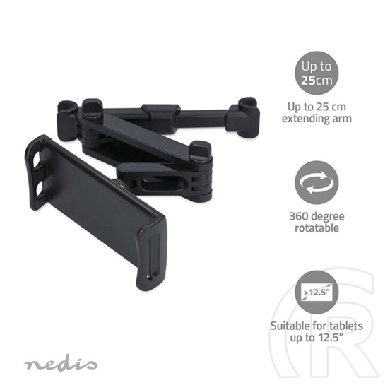 Nedis TCMT210BK autós tablet/telefon tartó konzol (4,7-12,5", fejtámlára szerelhető, állítható, ABS, 255x185x215 mm, 21