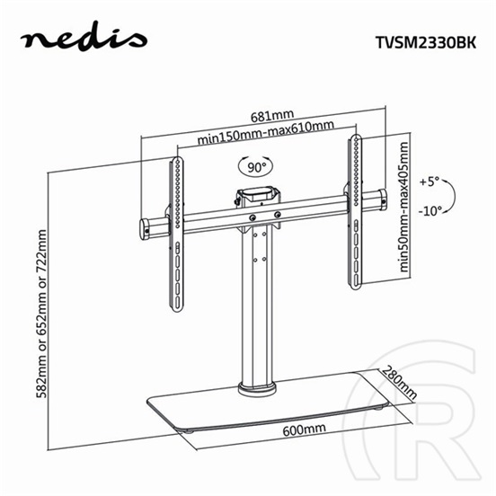 Nedis TVSM2330BK falitartó konzol (32"-65", VESA 200x100-600x400, 45 kg, dönthető, forgatható, kábelkezelés, fekete)