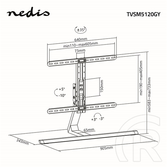 Nedis TVSM5120GY asztali TV állvány (37-75", VESA 600x400, max 40 kg)