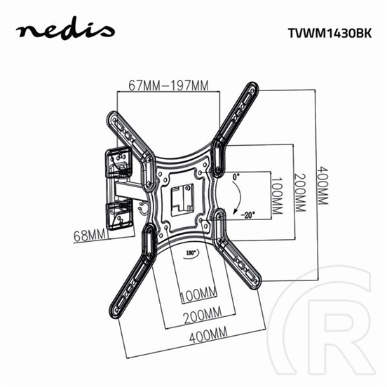 Nedis TVWM1430BK fali tartókonzol (23"-55", VESA 100x100..400x400, 30 kg, forgatható/dönthető, 2 forgáspont, fekete)