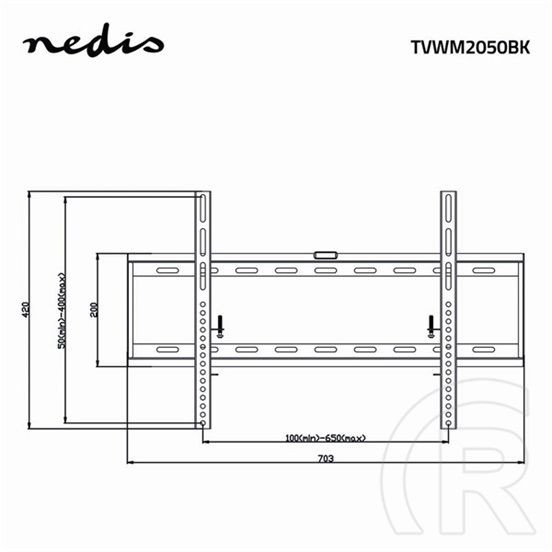 Nedis TVWM2050BK fali tartó (42"-70", fix, VESA 100x100/200x100/200x200/400x200/400x400/600x400, 60 kg, 29 mm, fekete)