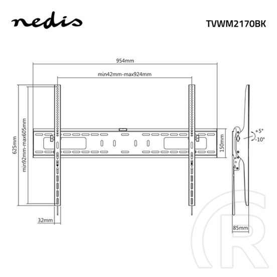 Nedis TVWM2170BK TV/monitor fali tartó konzol (60-100", teherbírás 75 kg, dönthető 5°)