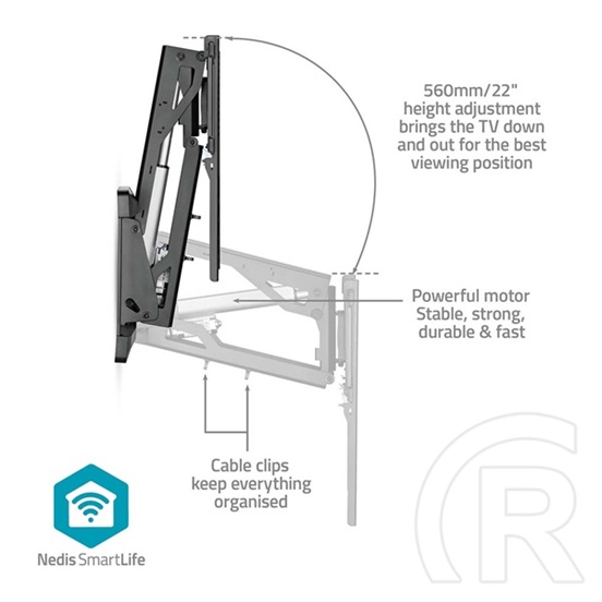 Nedis TVWM5880BK motoros fali tartó konzol (32-75", max. teherbírás 35 kg, VESA 400x400/600x400, távirányító, fekete)