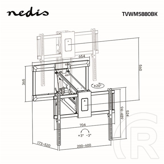 Nedis TVWM5880BK motoros fali tartó konzol (32-75", max. teherbírás 35 kg, VESA 400x400/600x400, távirányító, fekete)