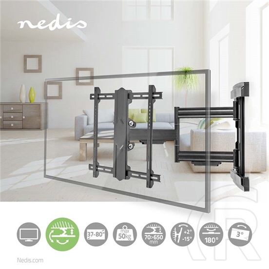 Nedis TVWM6550BK 37"-80" fali tartókonzol (max. 50 kg, forgatható/dönthető, 3 forgáspont, VESA 200x100-600x400, min. fal