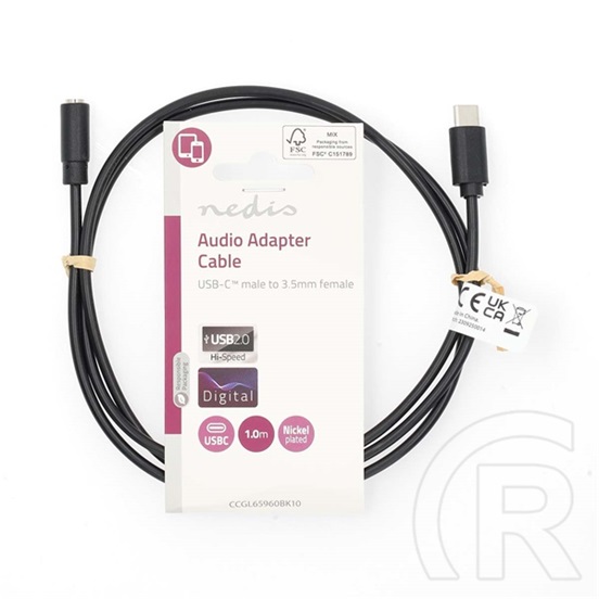 Nedis USB-C - 3,5 mm sztereó jack adapter kábel 1 m (USB-C dugó / 3,5 mm jack aljzat, USB 2.0, fekete)