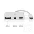 Nedis USB-C multiport kábel (USB-C dugó / USB-A anya / 3,5 mm-es anya, 0,1 m, USB 2.0, fehér)