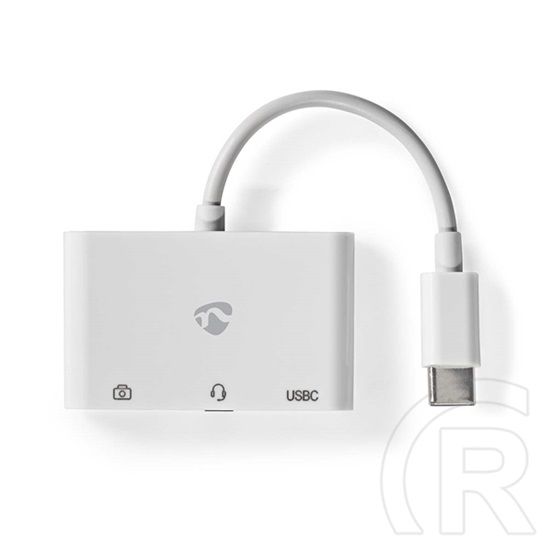 Nedis USB-C multiport kábel (USB-C dugó / USB-A anya / 3,5 mm-es anya, 0,1 m, USB 2.0, fehér)