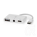 Nedis USB-C multiport kábel (USB-C dugó / USB-A anya / 3,5 mm-es anya, 0,1 m, USB 2.0, fehér)