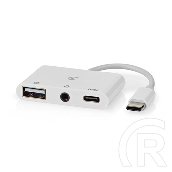 Nedis USB-C multiport kábel (USB-C dugó / USB-A anya / 3,5 mm-es anya, 0,1 m, USB 2.0, fehér)