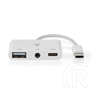 Nedis USB-C multiport kábel (USB-C dugó / USB-A anya / 3,5 mm-es anya, 0,1 m, USB 2.0, fehér)