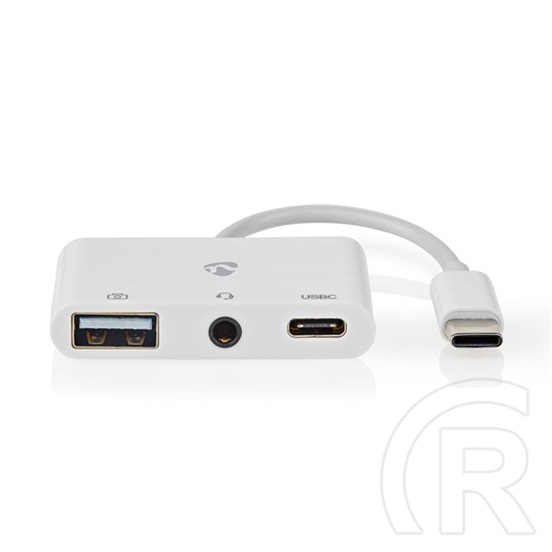 Nedis USB-C multiport kábel (USB-C dugó / USB-A anya / 3,5 mm-es anya, 0,1 m, USB 2.0, fehér)