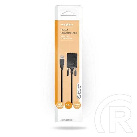 Nedis USB - RS232 adapter kábel (USB-A férfi / RS232, 0,9 m, fekete)