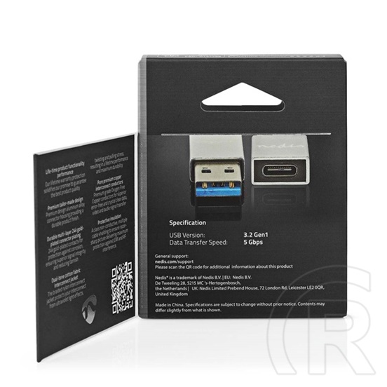 Nedis USB 3.2 Gen 1 USB-A adapter (USB-A dugó / USB-C aljzat, 5 Gbit/s, kerek, nikkelezett, ezüst)