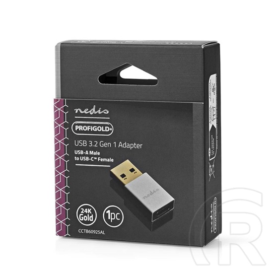 Nedis USB 3.2 Gen 1 USB-A adapter (USB-A dugó / USB-C aljzat, 5 Gbit/s, kerek, nikkelezett, ezüst)