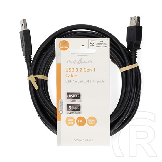 Nedis USB 3.2 toldó / hosszabbító kábel (USB-A dugó / USB-A aljzat, 5 Gbps, 3 m, fekete)
