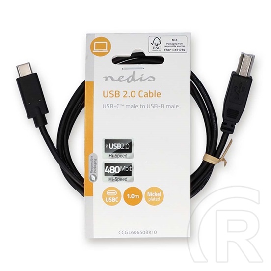 Nedis USB adatkábel (USB-C - USB-B, USB 2.0, 480 Mbps, 1 m, fekete)