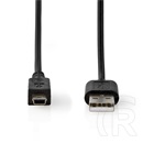 Nedis USB kábel (USB-A dugó / mini 5 tűs dugó, USB 2.0, 480 Mbps, 2 m, fekete)