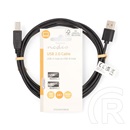 Nedis USB kábel (USB A dugó / USB B dugó, USB 2.0, 2 m, 480 Mbps, fekete)