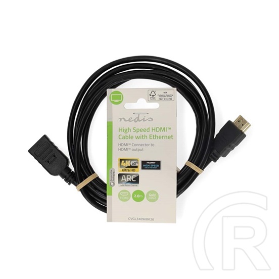 Nedis Ultra HD HDMI hosszabbító kábel (HDMI dugó / aljzat, 4K@60Hz, ARC, 10,2 Gbps, 2 m, fekete)