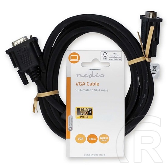 Nedis VGA kábel (VGA dugó / VGA dugó, 1280x768, 3 m, fekete)