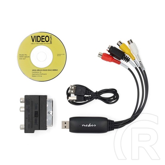 Nedis VGRRU101BK videó digitizáló (SCART, 3x RCA, S-Video bemenet, USB 2.0, 480p, Windows 7/8/10/11, fekete)