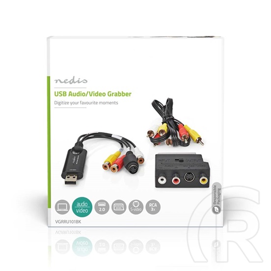 Nedis VGRRU101BK videó digitizáló (SCART, 3x RCA, S-Video bemenet, USB 2.0, 480p, Windows 7/8/10/11, fekete)