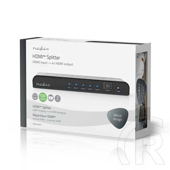 Nedis VSPL3474AT HDMI elosztó (1x HDMI bemenet, 4x HDMI kimenet, 4K@60Hz, 18 Gbps, antracit)