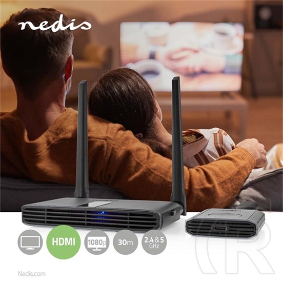 Nedis VTRA3460GY vezeték nélküli HDMI jeltovábbító (hatótáv 30 m, Full HD 1080p, késleltetés <200 ms, szobák közötti átv