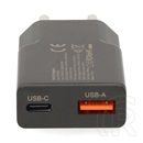 Nedis WCHA30BK gyorstöltő USB-A/USB-C (30W, PD3.0, QC, GaN, 2 kimenet, fekete)