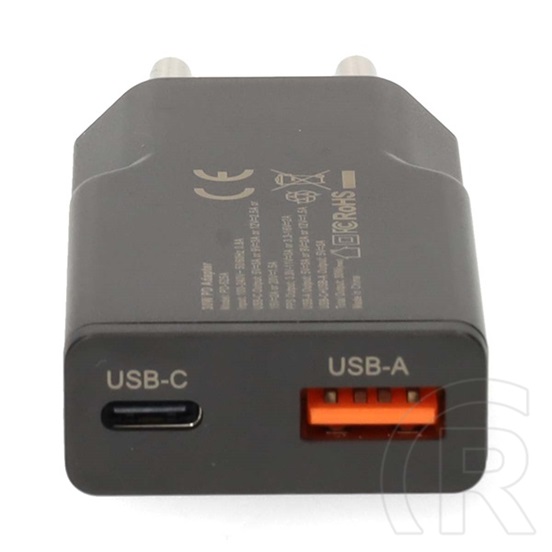 Nedis WCHA30BK gyorstöltő USB-A/USB-C (30W, PD3.0, QC, GaN, 2 kimenet, fekete)